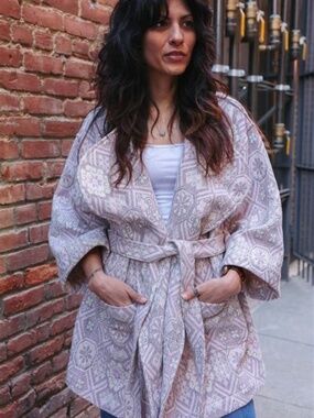 Oddbird Mosaic Coat in Vintage Pink